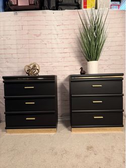 Bassett Oversized Nightstands | Matte Black Finish Champagne Gold Hardware