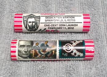 (2) 2010 P & D Philadelphia Denver N.F. String & Son Uncirculated UNC Stamped Springfeild Coin Launch Lincoln Shield Penny Cent BU Coin Roll SET