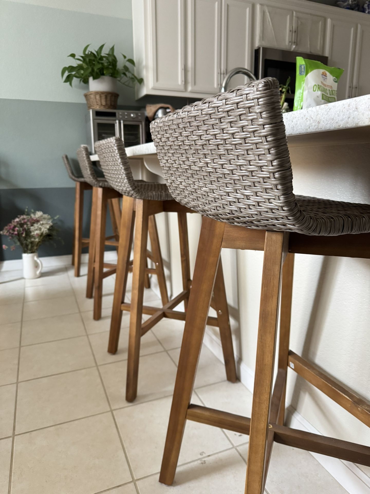 Wicker And Wood Counter Bar Stools