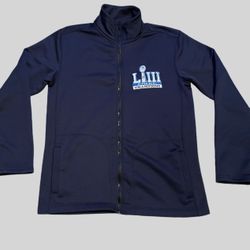 New England Patriots Super Bowl LIII Champions embroidered navy blue vintage 2000’s zip up navy jacket Size Medium 