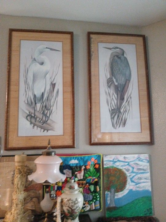 Large Framed Signed LaMay Herons 