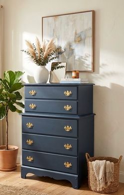 Vintage refinished tall boy dresser