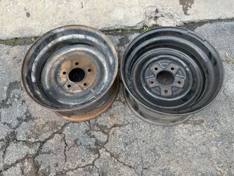 Two 16.5x8.25 inch steel rims 5 on 5.5 lug, fits dodge, Ford, bronco