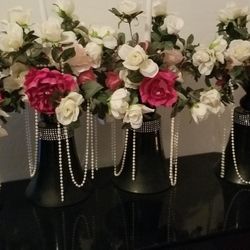 Event Table Top Floral Settings - Features Pink & White Rose's With Center Diamond-like Stones - Lighted Centered - Candles $85 Each- Offers Needed