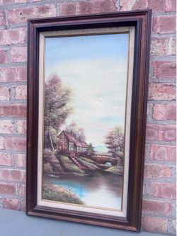 Vintage Real Oil Paint On Canvas 17” W x 29” H