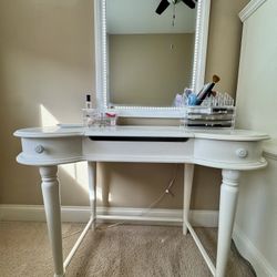 Vanity, Stool and Hollywood style mirror