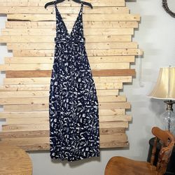 T-bags LosAngeles Anthropologie Blue White Jersey Twist strap Maxi Dress size S
