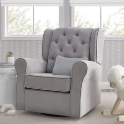 Delta Children Emerson Upholstered Glider Swivel Rocker Chair, Dove Grey with Soft Grey Welt & Delta Children Diamond Tufted Gliding Ottoman
