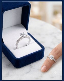 Silver  plated Solitaire Engagement Ring with Pavé Band