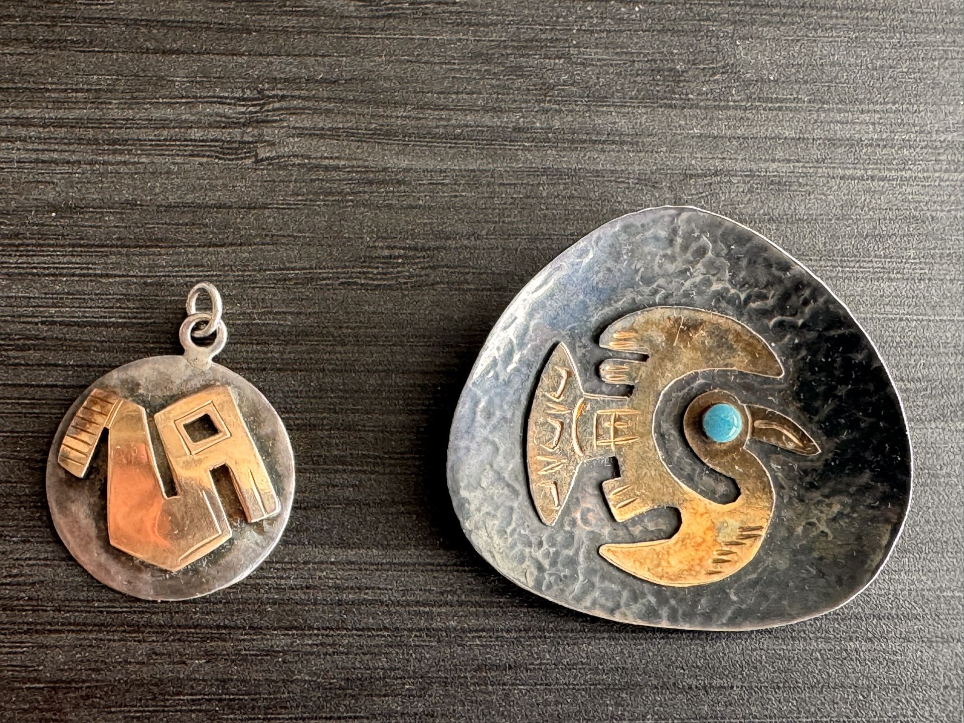 Midcentury Gold/Silver/Turquoise Pin and Pendant
