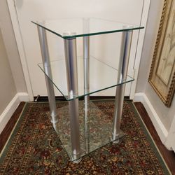 Modern 3-Tier Glass & Metal Side Table, Glass Shelves, End Table