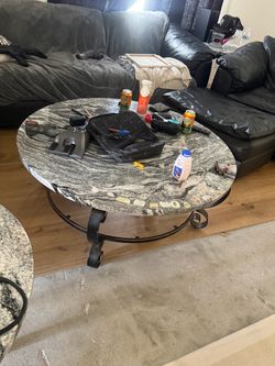 Round Marble Top Coffee Table with Iron Base