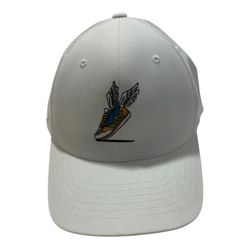 Flexfit Nu White Baseball Cap with Flying Sneaker Graphic