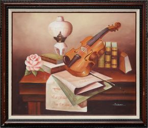 Music and Literature vintage oil painting still life artwork