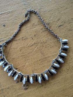 Black and White Bead Fringe Collar Necklace