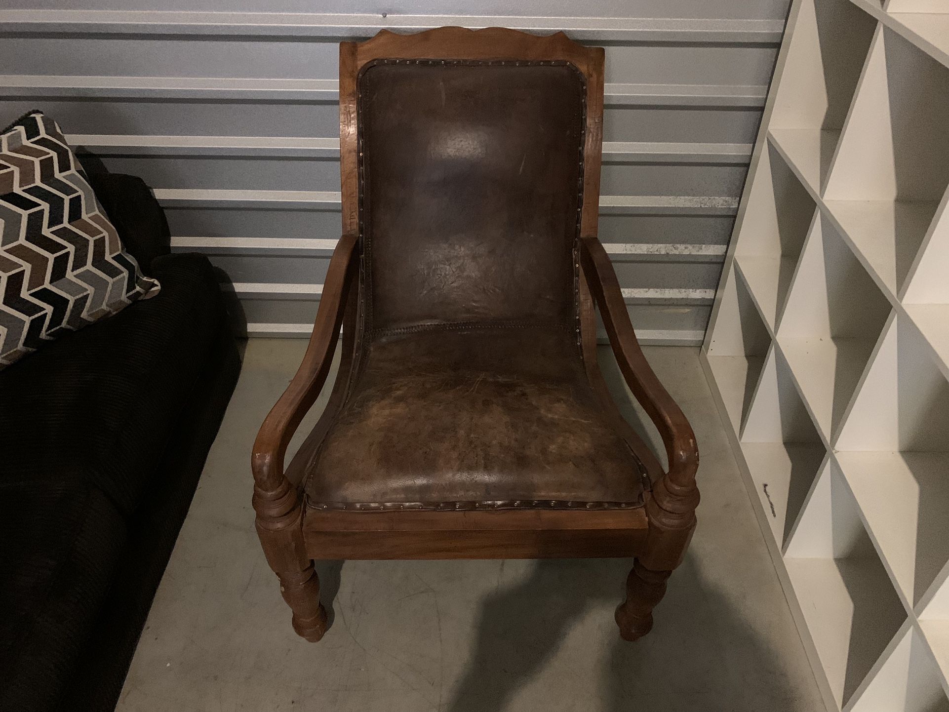 Vintage French Carved Leather Chair