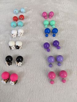 Pearl ball and enamel earrings