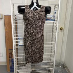 Ann Taylor Brown Tan Zebra Animal Print Dress Size  4P