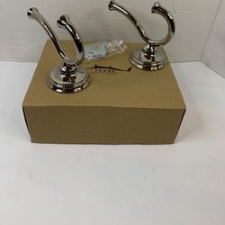 Towel Hooks Bathroom Two Pack Polished Silver NEW