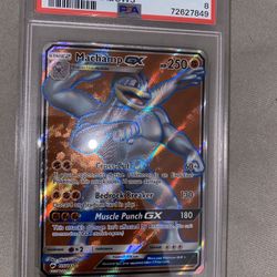 PSA 8 NEAR MINT 2017 Pokemon Burning Shadows MACHAMP GX #135 Full Art Holo Rare