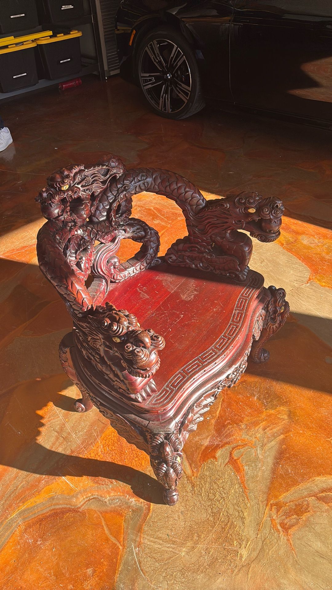 Antique Chinese Cherry Red Mahogany Wood Chair