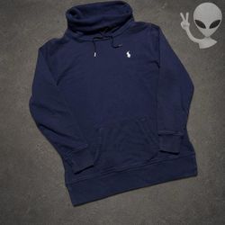 Polo Ralph Lauren Cowl Shawl Neck Hoodie Sweatshirt Womens XS Navy Blue Pony