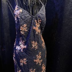 Navy Laced Cooper Floral Sequined Dinner Dress