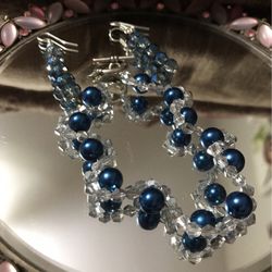 Beautiful ! Blue Sapphire Earrings & Bracelet Set 