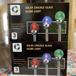 Pack Of 2 Solar Crackle Glass Globe LED Lights Multicolor Weatherproof For Backyards, Along Driveway Or Sidewalk. 3 Lights Per Box. (6 Count) NEW