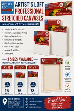 $5 to $8-.Artist's Loft Professional Cotton Canvas Panels – Multiple Sizes Available – New