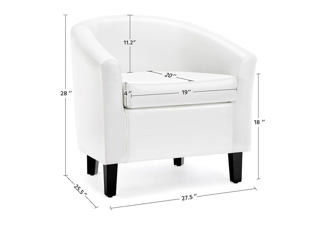 White Leather Chair, Faux Leather Accent Chair, Modern Barrel Chair Comfy Club  Chair with Soft Padded, image size:1290x951