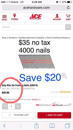 3" Framing nails save $20. Big box 4000pcs