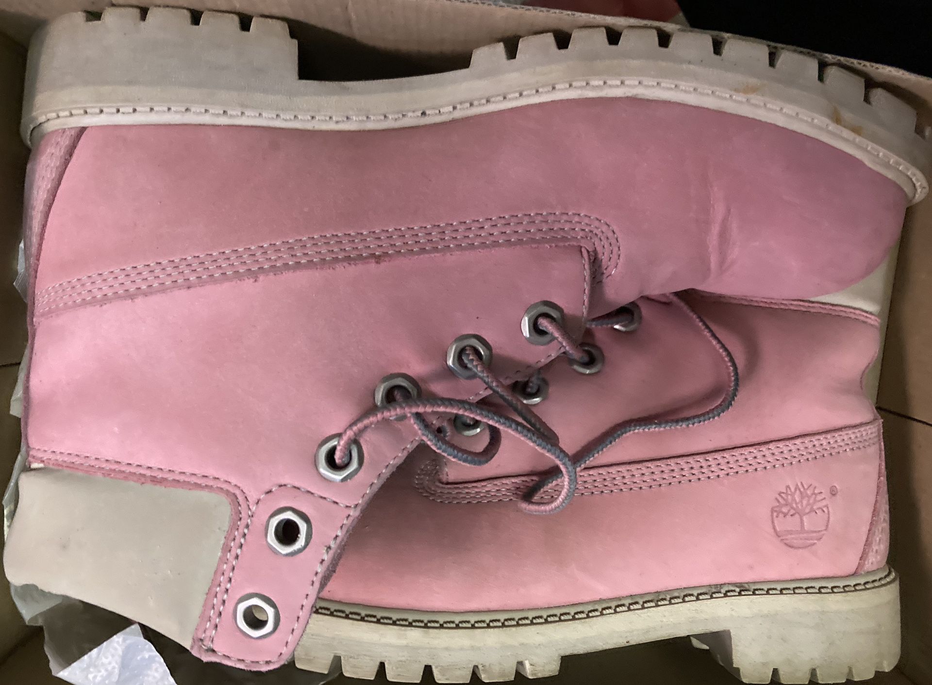 Pink Timberland Work Boots Nubuck Leather Clean