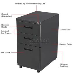 Interion® Pedestal Box File Cabinet, 3 Drawers, 16"W x 20"D x 29"H, Black