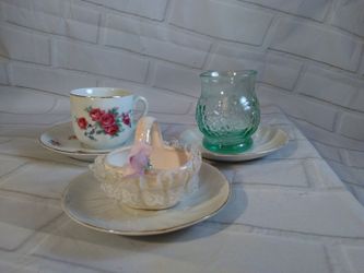 Germany vintage China tea gold rim flower set glass cup Easter basket display