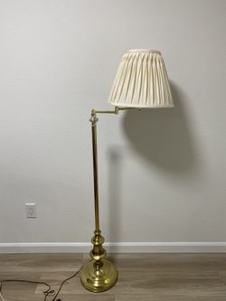Vintage Brass Swing Arm Floor Lamp with Pleated Shade