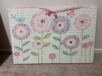 Floral Canvas Wall Art with Gem Accents