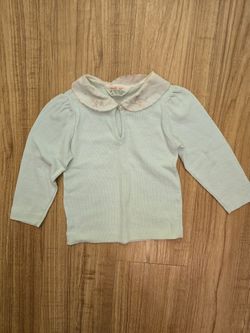 Vintage 80s mint green Health Tex USA long sleeve toddler shirt w flowers size3T