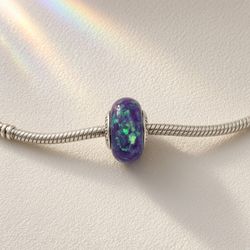 Pandora Purple Glass Charm – Murano-Style with Green & Blue Flecks