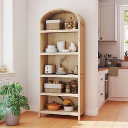 76"H Tall 5-Shelf Arched Bookcase, Coastal Oak