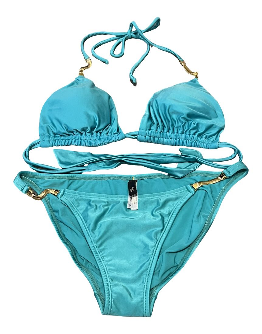New ViX Paula Hermanny Snake Chain Detail Turquoise Bikini Swimsuit