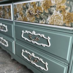 ✨ Vintage Coastal Boho Floral Dresser – Hand Painted Statement Piece ✨
