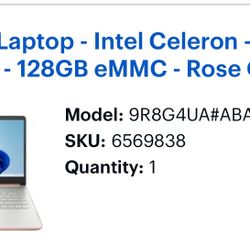 HP - 14" Laptop - Intel Celeron - 4GB Memory - 128GB eMMC - Rose Gold