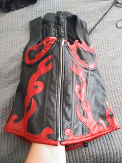 Vest style leather corset with zippered busk