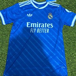 Blue and white Adidas Real Madrid 2025-26 third kit football shirt #RealMadrid #FootballShirt 
