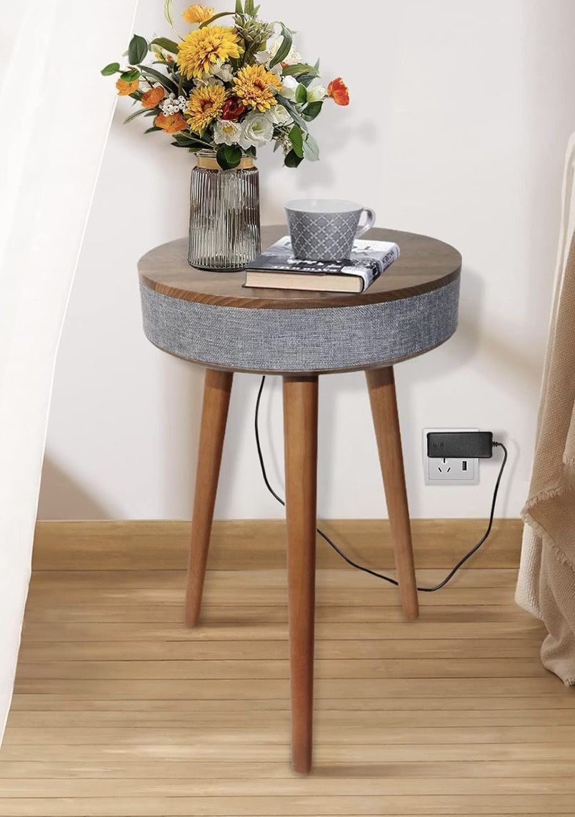 Smart Coffee Table with Wireless Charger, Smart Table with USB Charging Ports, Round Side Bluetooth Speaker 