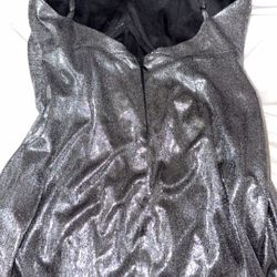Silver Metallic Deep V-Neck Evening/Party Dress 
