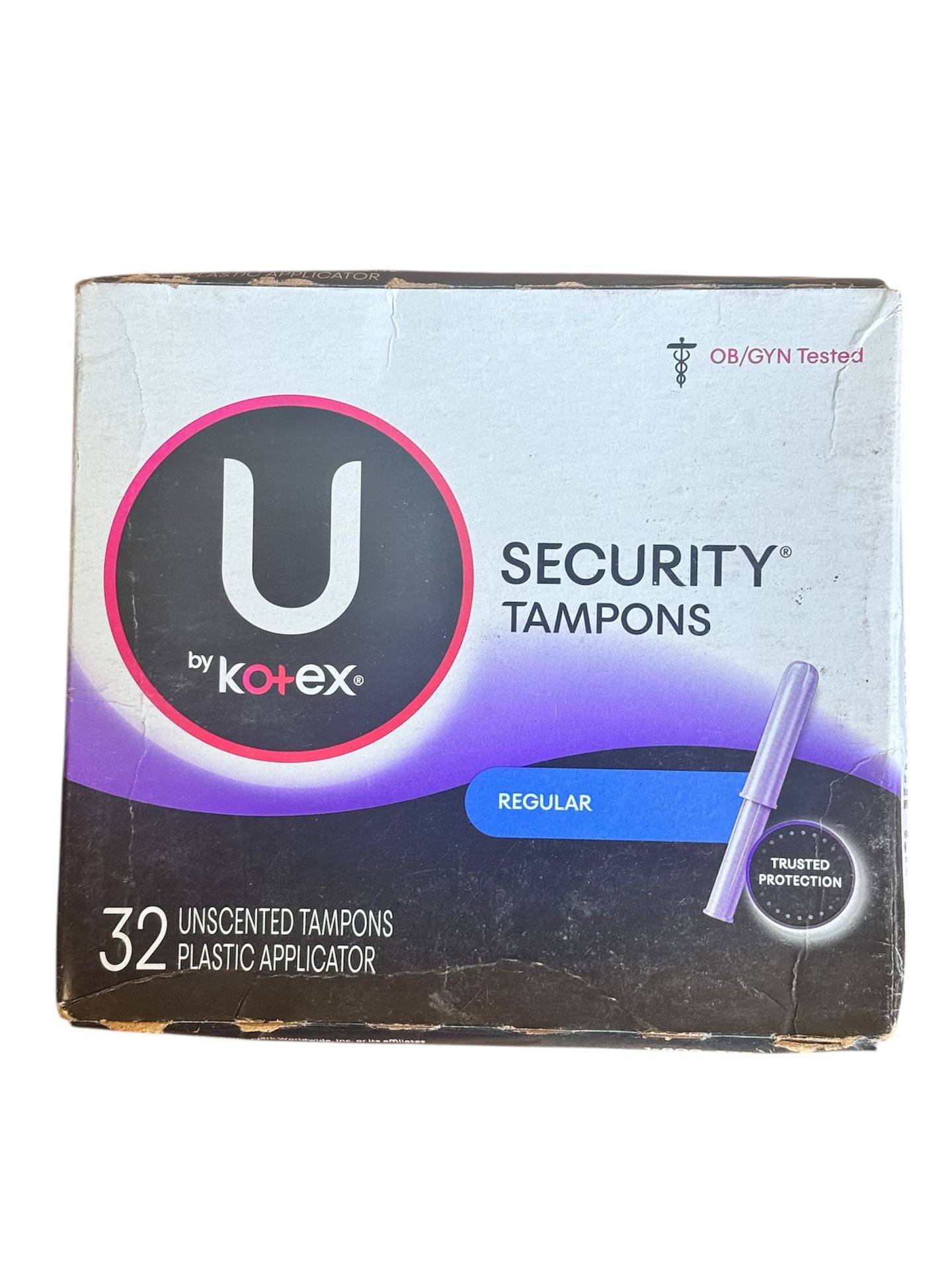 Kotex Security Tampons Sealed Regular Unscented 32cnt Discontinued Damaged Box
