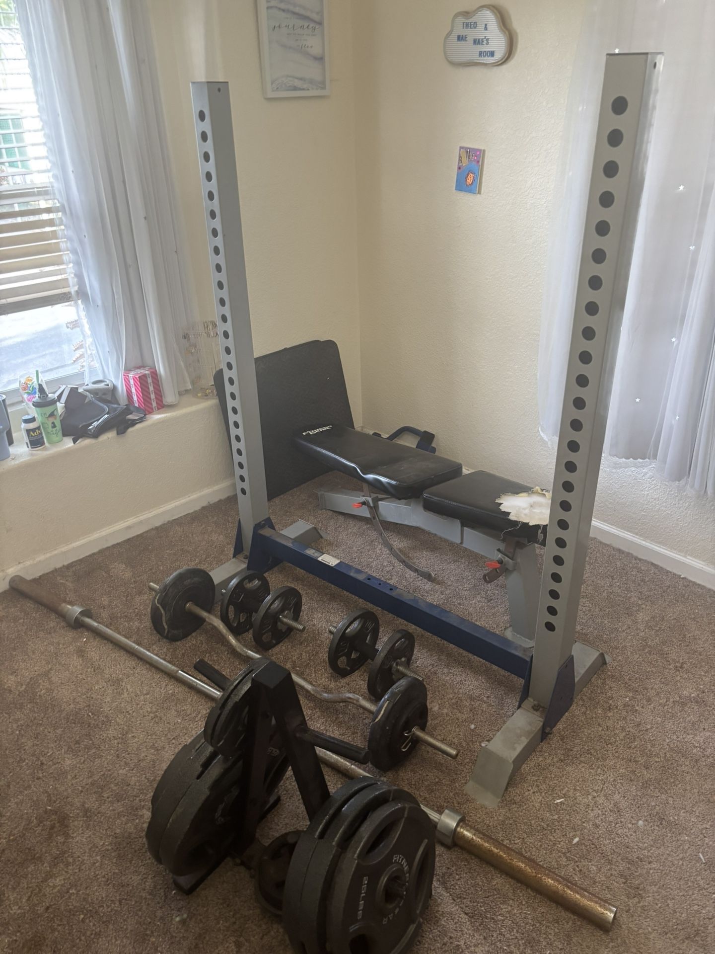 Bench Set With 285 LB Of Weights.