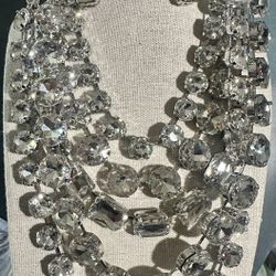 Multi-Strand Silver Crystal Statement Necklace & Earrings Set